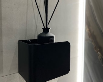 Toilet paper holder with shelf. Black toilet paper holder. Stainless steel wall mount holder. Floating toilet shelf. Toilet paper storage.