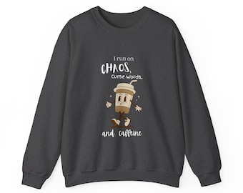 Kaffee Liebhaber Sweatshirt, Chaos Fluch Worte Koffein Rundhalsausschnitt, lustiger Unisex Pullover
