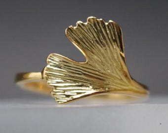 Ginkgo Ring vergoldet – Damenring Ginkgo Blatt 925 Sterling Silber – Ginkgoblatt Ring, Natur Design, Geschenk für Frauen, filigran, elegant