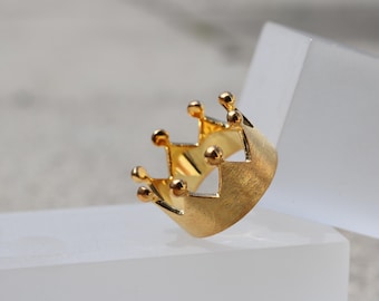 Förgylld kronring för kvinnor – 925 sterlingsilverbandsring, bred kronring, present till kvinnor, kungliga statement-smycken