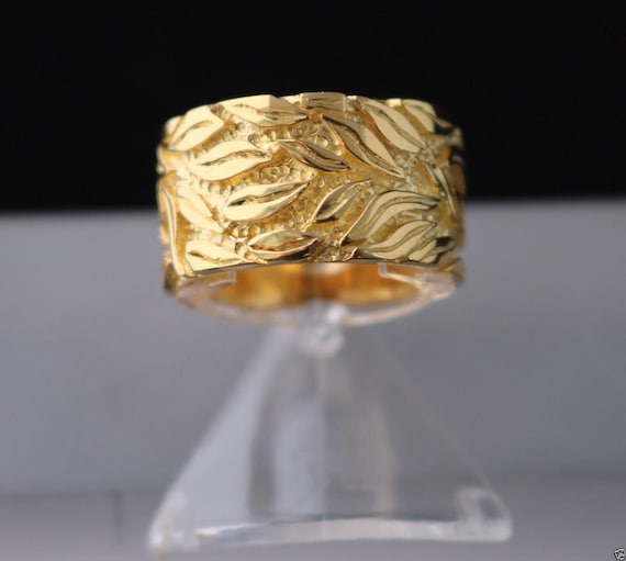 Breiter Silberring Damen – 925 Sterling Silber 24K vergoldet – Blatt Design Bandring – Massiv & Ausdrucksstark – Geschenk für Frauen