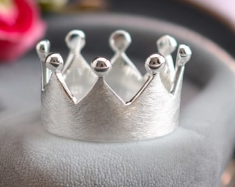 Kronring för kvinnor – 925 sterlingsilverring, borstad finish, matt kronring, elegant bandring, present till kvinnor, silverring, bandring