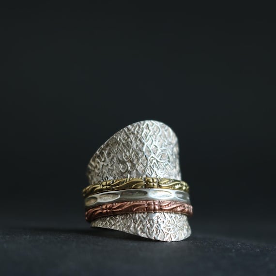 Spinner Ring Meditationsring, 925 Silber, Drehring Bicolor Silberring Bandring, Bandring für Stressabbau, Handgefertigt