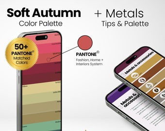 Weiche Herbstfarbpalette für Einkaufen + Metalle | Farbanalytik Digital Swatch Fächer