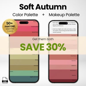 Paleta de cores suaves de outono + paleta e dicas de maquiagem | Paleta de compras para análise de cores | Ventilador de amostras digitais