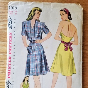 Vintage 1944 Simplicity Sundress and Bolero Pattern 1019 WW11 Wartime Small Size Bust 32
