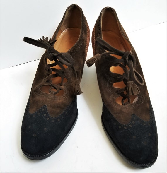 1980s-90s Hermès Shoes Suede Oxford Brogues Womens