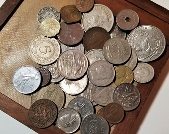 Vintage lot of Different Foreign International Coins Collecting Crafting Repurposing Historical