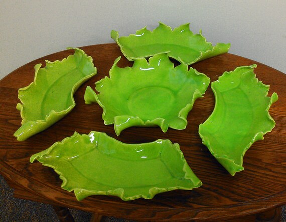 California Pottery Johannes Brahms Party Dip Set Curly Leaf Motif 1950s Mid Century
