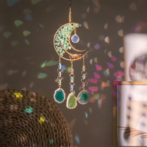 Light Catcher For Window, Hanging Crystal Suncatcher, Moon Sun Catcher Window Decor, Crystal Prism, Gift For Women, Boho Decor Charming Gift