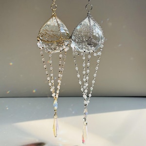 Crystal Ball Suncatcher for Windows – Hanging Prism Rainbow Maker, Boho Sun Catcher, Gold or Silver Chain