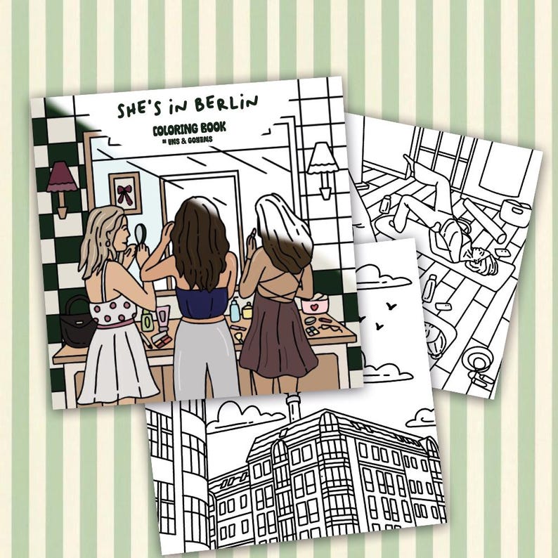 Handgezeichnetes Motiv aus dem Ausmalbuch für Erwachsene „She’s in Berlin“ – urbanes Coloring Book mit Berliner Alltagsszenen zum Entspannen und Runterkommen.