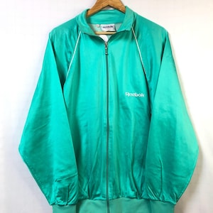 Chaqueta deportiva vintage Reebok | Verde y turquesa | Chaqueta deportiva con cremallera estilo años 80, corte oversize, logo bordado, estilo streetwear, rave, unisex, talla M/L