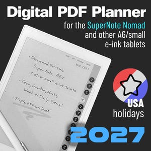 Simple 2027 PDF Planner / Calendar | SuperNote Nomad (+ A6 sized e-ink devices) | US Holidays