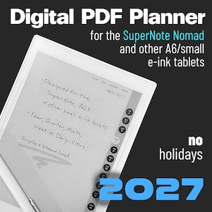 Simple 2027 PDF Planner / Calendar | SuperNote Nomad (+ A6 sized e-ink devices) | No Holidays