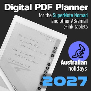 Simple 2027 PDF Planner / Calendar | SuperNote Nomad (+ A6 sized e-ink devices) | Australia Holidays