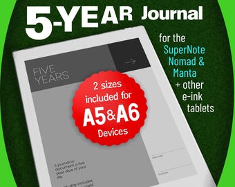 5-Year Journal PDF with Prompts for SuperNote Nomad (A6)