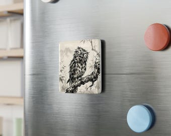 Potoo Bird Japanese Ink Art Porcelain Magnet | Square Anime-Style Magnet