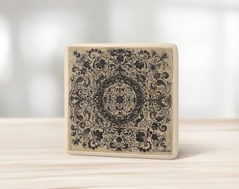 Imán de porcelana / Adorno de orfebrería cuadrado, diseño francés del siglo XVII, M. Christollie / Regalo de patrimonio moderno