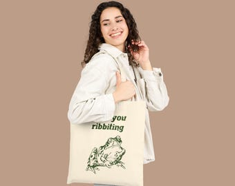 Bolsa de mano "Te encuentro rana bromista" / Ilustración de rana linda, bolsa de mano con juego de palabras