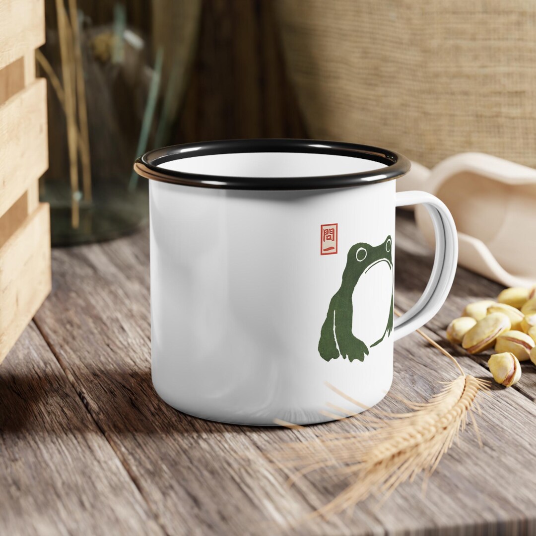Unimpressed Frog Enamel Camp Mug - Grumpy Frog Cup- Japanese Aesthetic ...