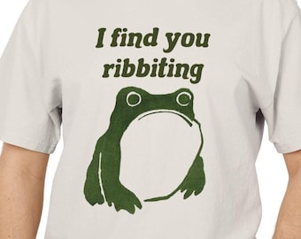 Camiseta unisex gruesa "Te encuentro" con la rana hoji matsumoto divertida / Juego de palabras con rana vintage wabi sabi / rana japonesa / regalo de San Valentín (verde)