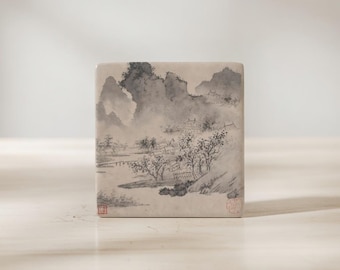 Imán de porcelana / Arte chino de la dinastía Ming / Ocho canciones de los ríos Xiao y Xiang / Wen Zheng Ming / Circa siglo XIV