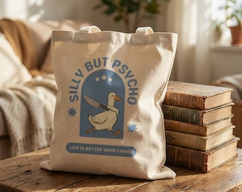 Bolsa de mano tonta pero psicópata Ganso tonto con cuchillo / La paz nunca fue una opción Estética linda pero psicópata / Regalo sarcástico vanguardista / Bolsa de supermercado