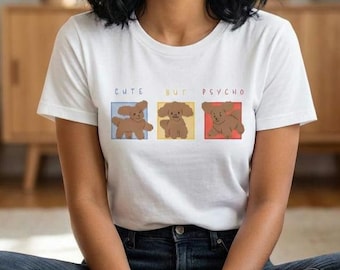 Camiseta de perro esponjoso, linda pero psicópata. Camiseta con gráfico de cachorro kawaii enfadado, estética de chica suave y vanguardista / Regalo retro de caniche / Camiseta aterradora pero dulce