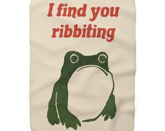 Manta de forro polar Sherpa con diseño de rana hoji matsumoto "Te encuentro", juego de palabras con rana, estilo vintage wabi sabi, rana japonesa, regalo de San Valentín