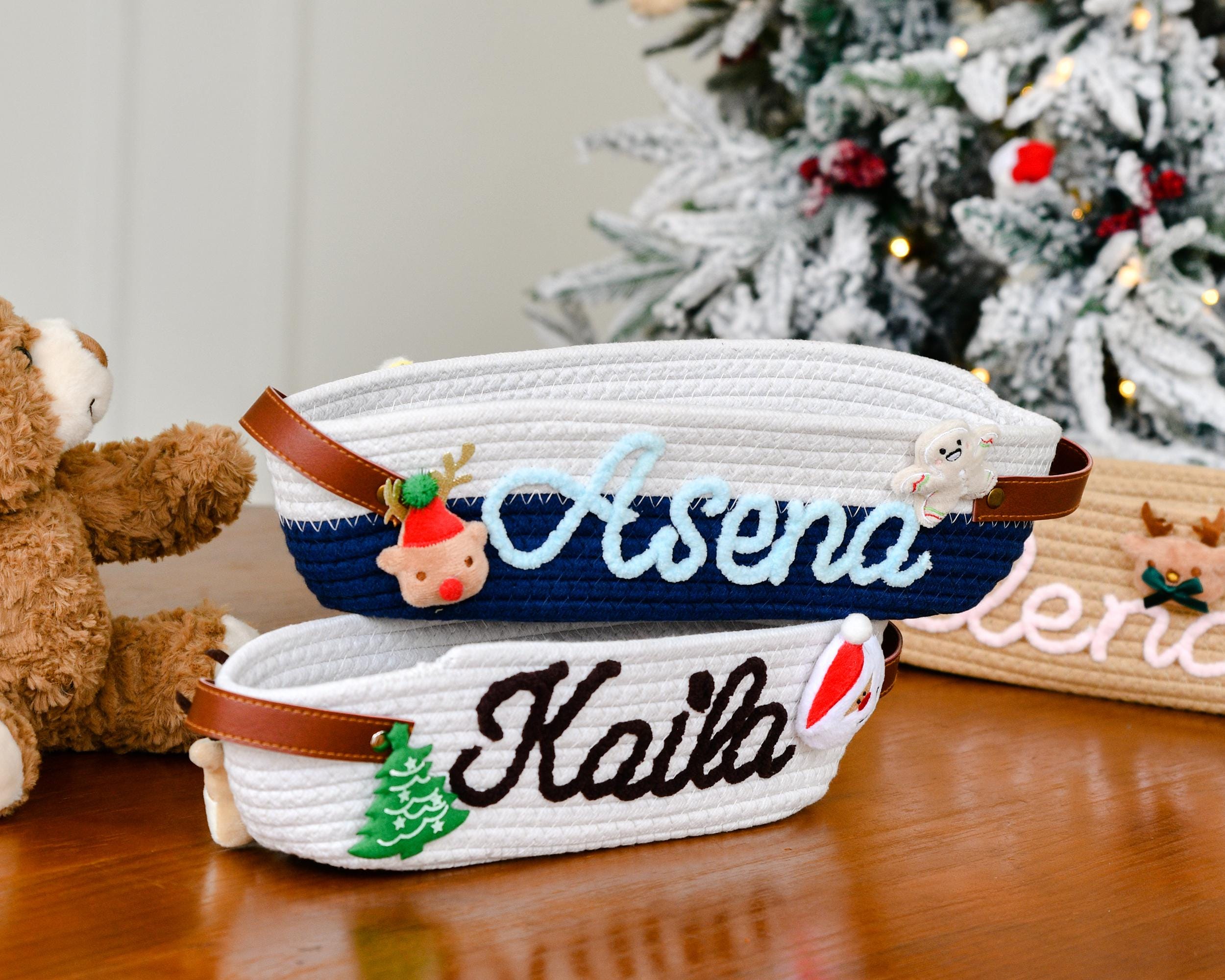 Custom woven storage basket embroidery, personalized, ideal for storing toys, blankets or clothes, ideal gift for Christmas