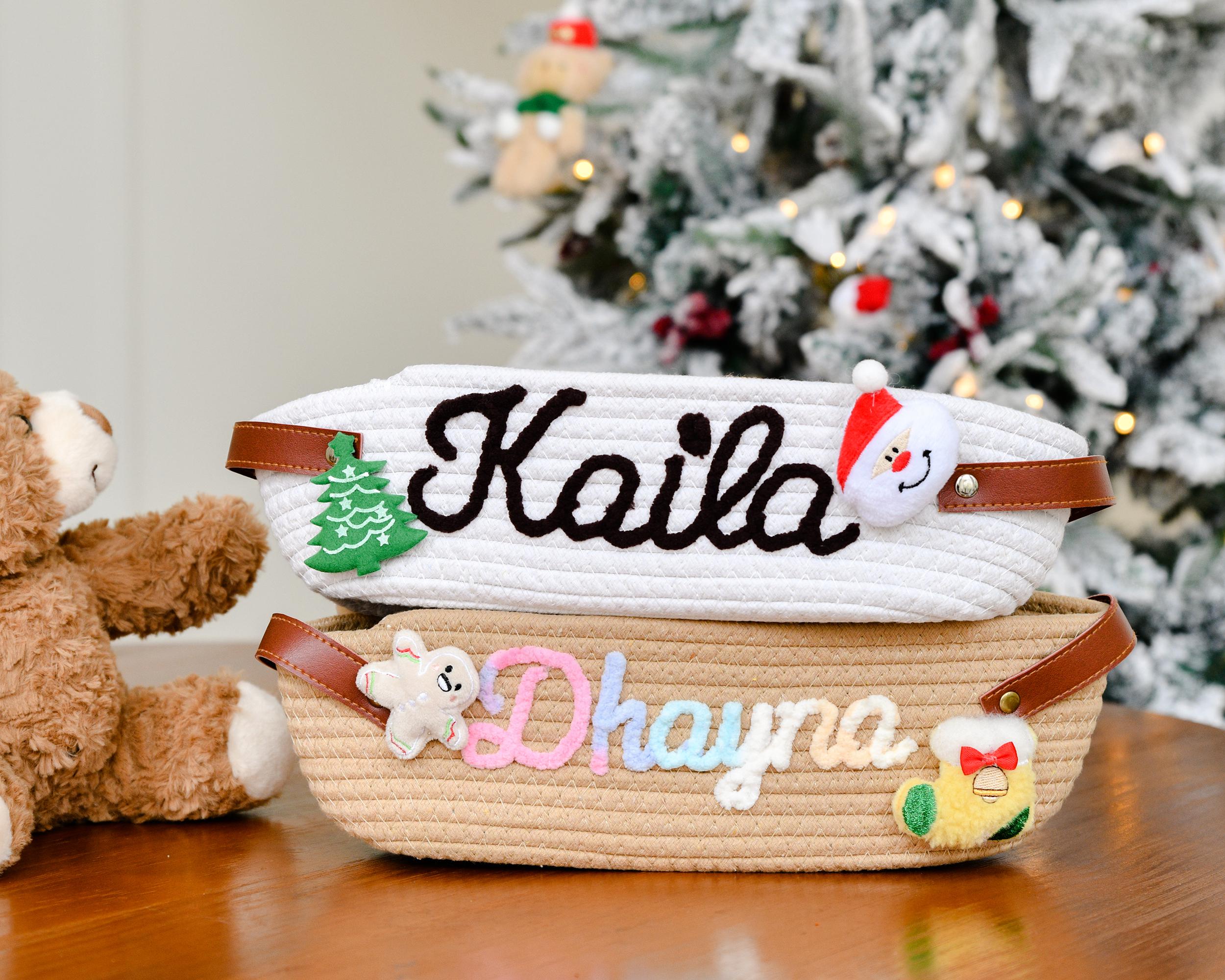 Custom woven storage basket embroidery, personalized, ideal for storing toys, blankets or clothes, ideal gift for Christmas