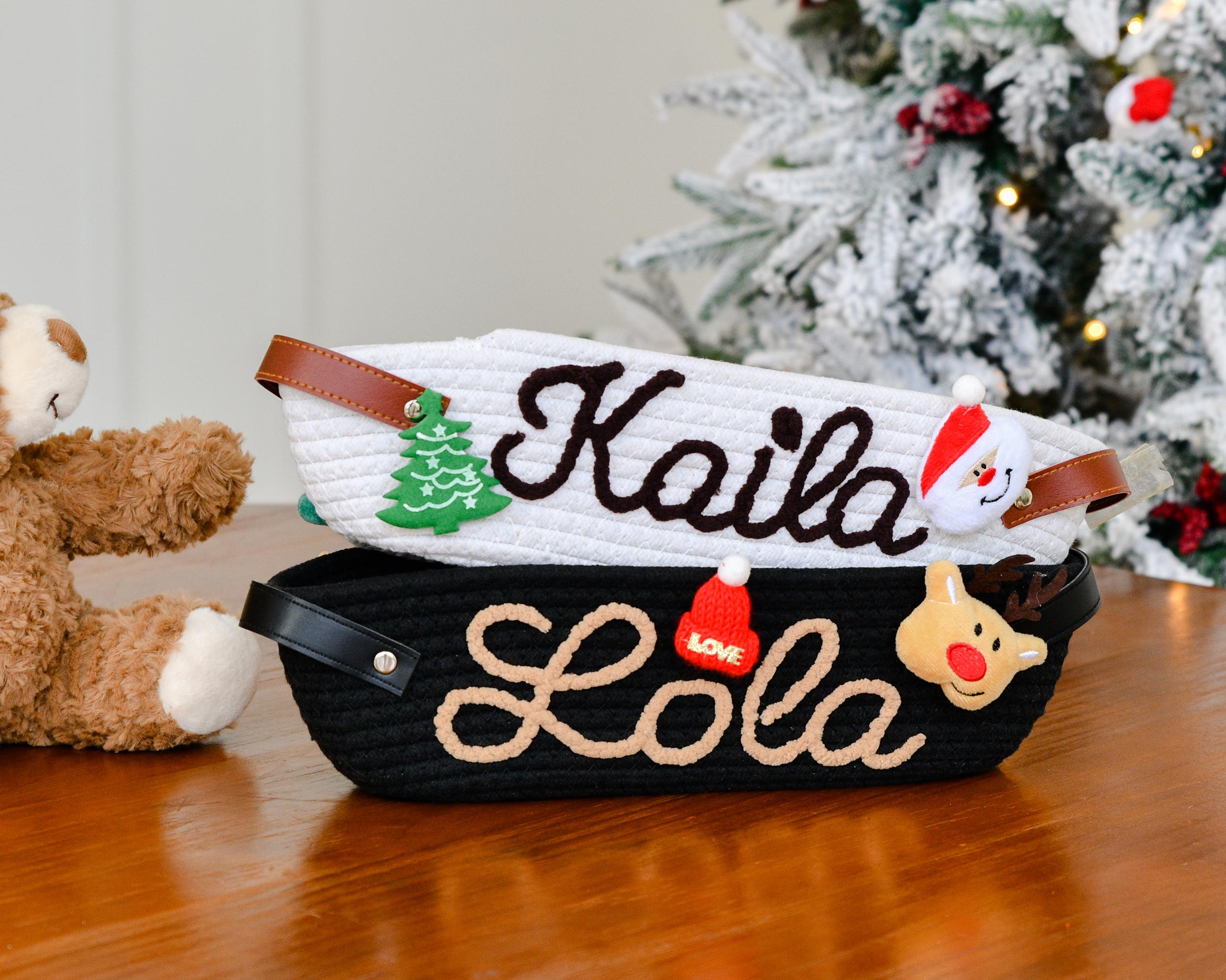 Custom woven storage basket embroidery, personalized, ideal for storing toys, blankets or clothes, ideal gift for Christmas