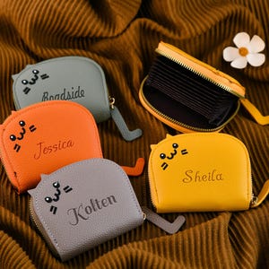 Tarjetero personalizado, tarjetero de crédito, tarjetero personalizado con forma de gato, tarjetero, monedero, minitarjetero, regalo para ella.