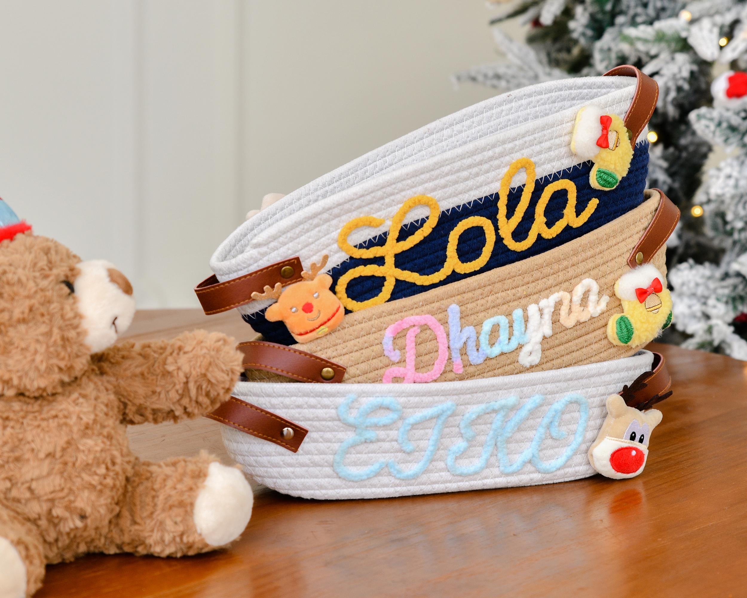 Custom woven storage basket embroidery, personalized, ideal for storing toys, blankets or clothes, ideal gift for Christmas