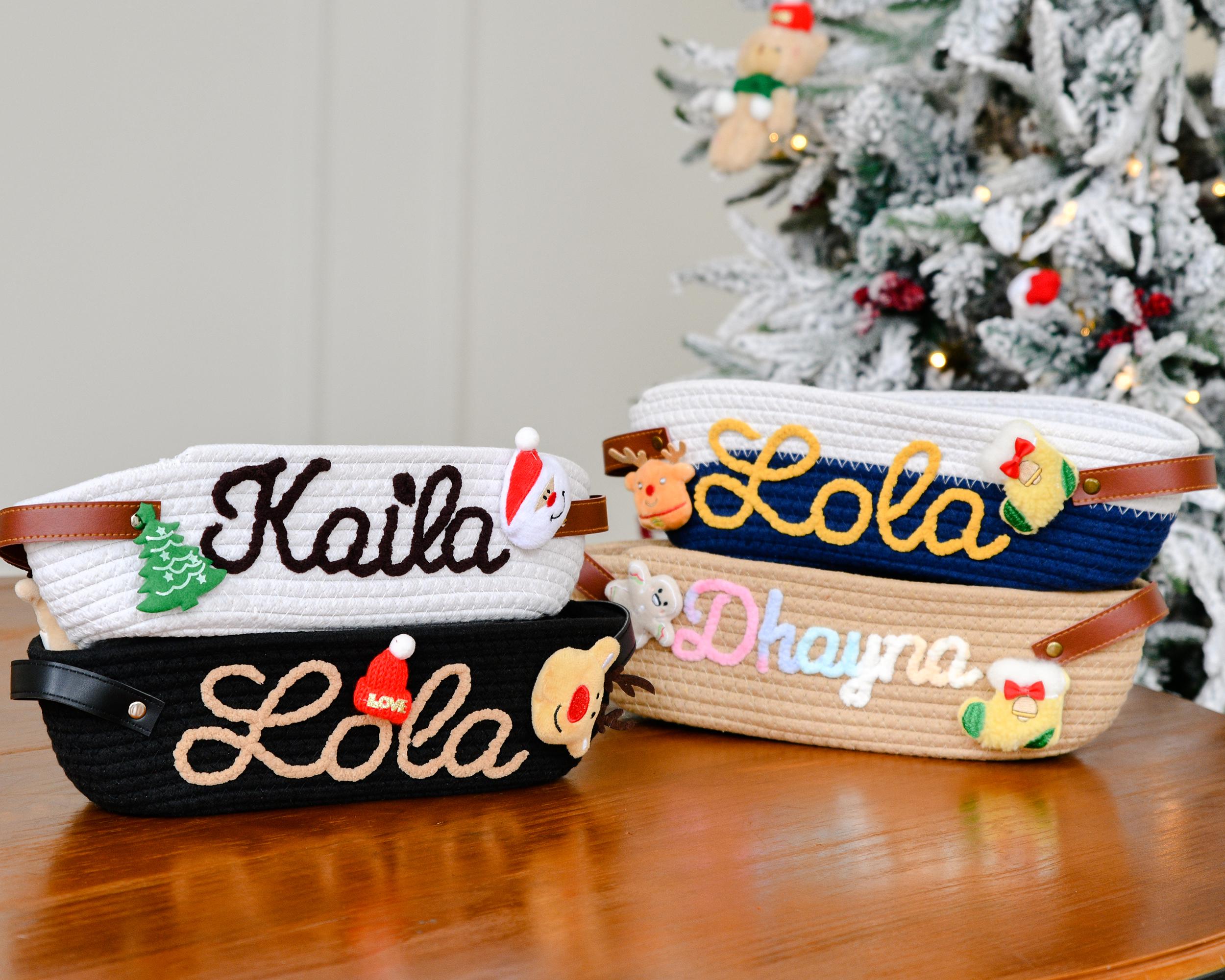 Custom woven storage basket embroidery, personalized, ideal for storing toys, blankets or clothes, ideal gift for Christmas