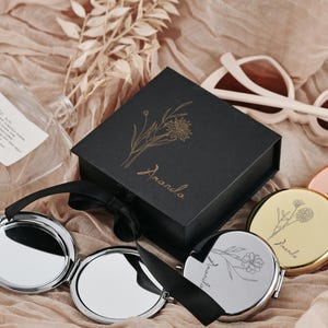 Espejo de bolsillo grabado personalizado, espejo de maquillaje portátil, regalo de dama de honor, regalo de espejo de bolsillo para mujer, regalo de despedida de soltera de dama de honor, regalo de San Valentín