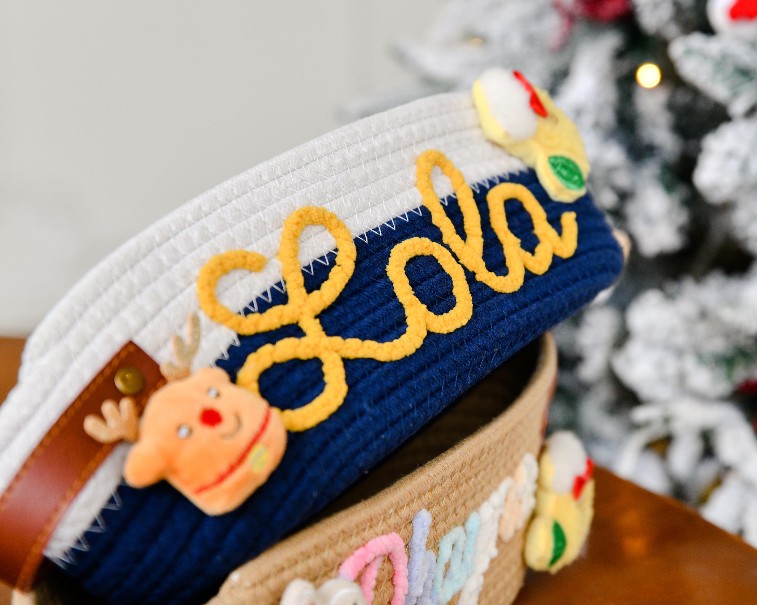Custom woven storage basket embroidery, personalized, ideal for storing toys, blankets or clothes, ideal gift for Christmas