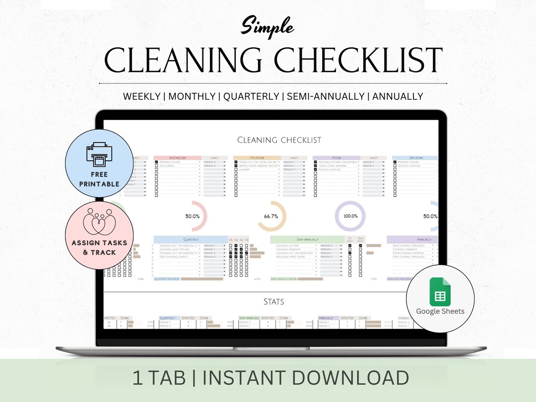 Cleaning Checklist Google Sheets Home Cleaning Spreadsheet Cleaning ...