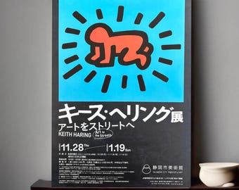 Original Keith Haring A4 Austellungsposter Kunstplakat / Artwork Print seiner Exhibition „Art on the Streets“ in Tokyo Japan