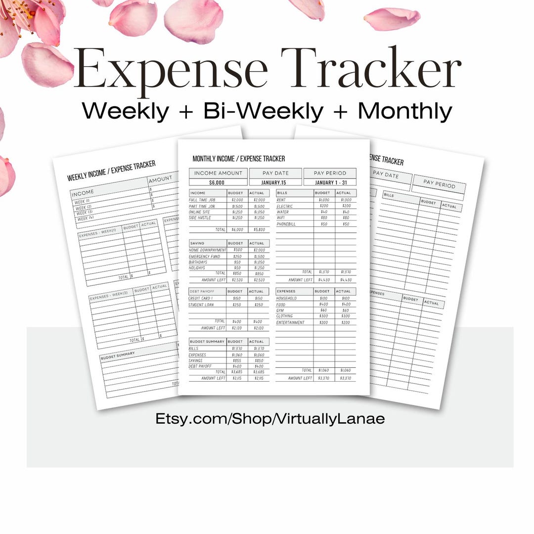 Expense Tracker, Weekly, Biweekly, Monthly Income Instant Download - Etsy