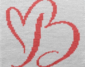 Kalligraphie Liebesbuchstabe B Strickschrift – Anfangsmonogramm, Fair Isle, Intarsien, Doppelstich - PDF Digital Sofort Download