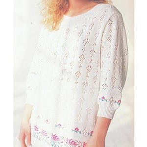 Machinaal breipatroon - katoenen zomertop met kant en fair isle damestrui - pdf-bestand - uit vintage magazine uit de jaren 90