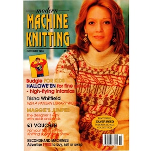 PDF magazine Modern Machine Knitting | October 1994 | knit patterns | womens cardigan, kids sweater, intarsia chart, mens pullover, jacquard