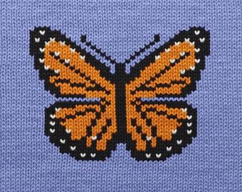 Monarch Butterfly Knitting Chart - PDF Pattern for Machine & Hand Knitting, Intarsia, Fair Isle, Duplicate Stitch Colorwork Motif Home Decor