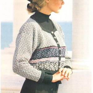 Machinaal breipatroon - Fair Isle-vest met vierkante hals - pdf-formaat - uit vintage magazine uit de jaren 80 - gebreid kort damesjack