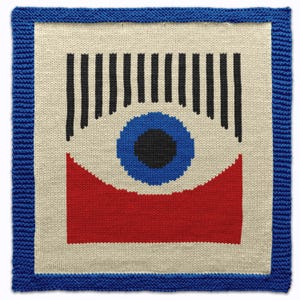 Geometrisches Augenmotiv Bauhaus, Strickmuster, Hand- und Maschinenstrickmuster, Modernes Abstraktes Design, Farbarbeit Intarsia-Motiv