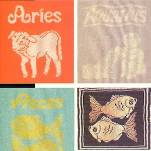 3 cartes du zodiaque pour machine à tricoter - vintage des années 90 - PDF à téléchargement immédiat - motifs Bélier, Poissons, Verseau et signes pour machines électroniques