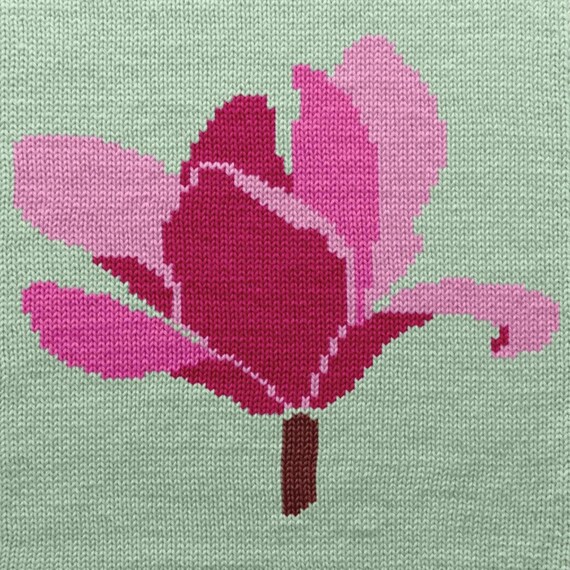Pink Magnolia Flower Knitting Chart - Floral Pattern for Hand