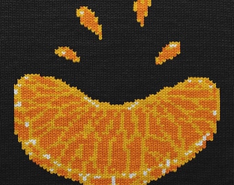 Mandarin Knitting Chart - PDF Diagram and Written Instructions - Citrus motif for Machine Knitting, Intarsia, Duplicate Stitch, Fair Isle